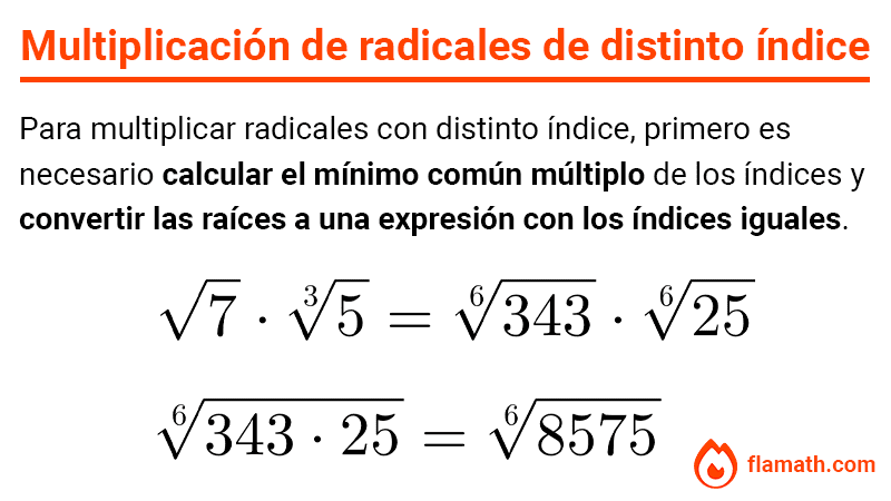 Multiplicación de radicales de distinto índice Multiplicación de radicales de distinto índice con ejemplo resuelto