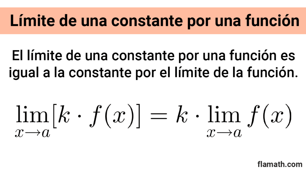 Regla del límite de un múltiplo constante Propiedad límite de una constante por una función es igual a la constante por el límite