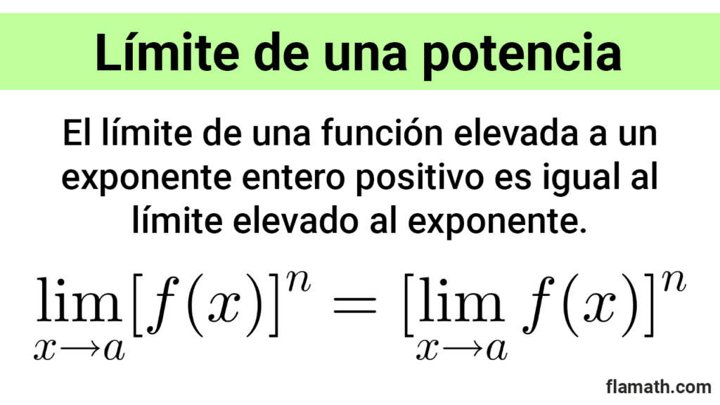 Regla del límite de una potencia Propiedad del límite de la potencia de una función es igual a la potencia del límite