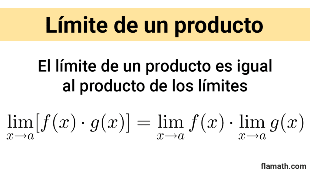 Regla del límite de un producto de funciones Propiedad del límite de un producto o multiplicación de funciones es igual al producto de los límites
