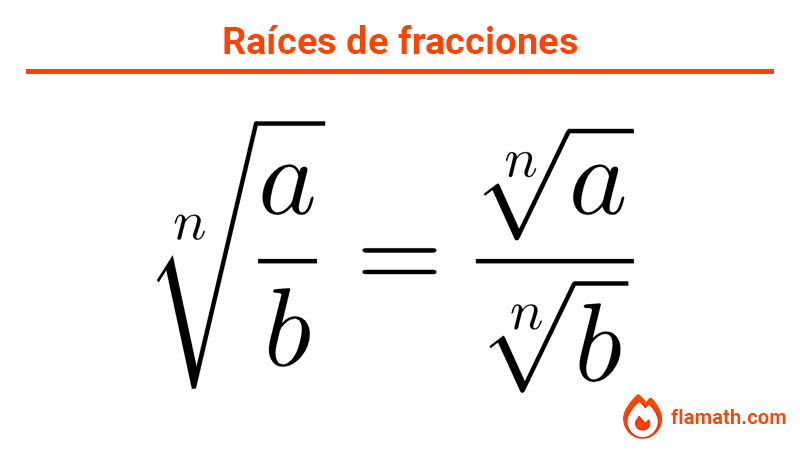 Radicación de fracciones Raíces de fracciones fórmula