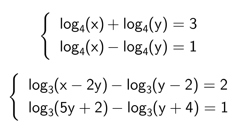 Sistemas de ecuaciones logarítmicas